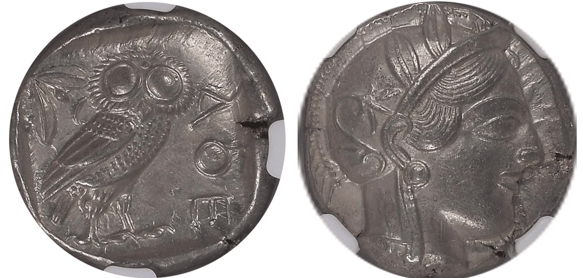 C.440-404BC アッティカ・アテネ（フクロウ）テトラドラクマ銀貨