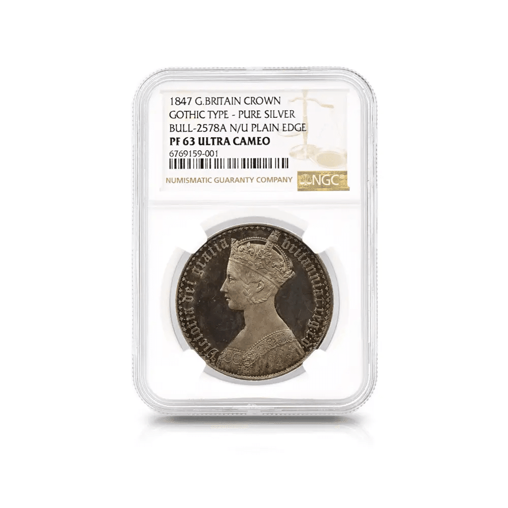 1847 ヴィクトリア女王 ゴチッククラウン銀貨 プレーンエッジ 純銀