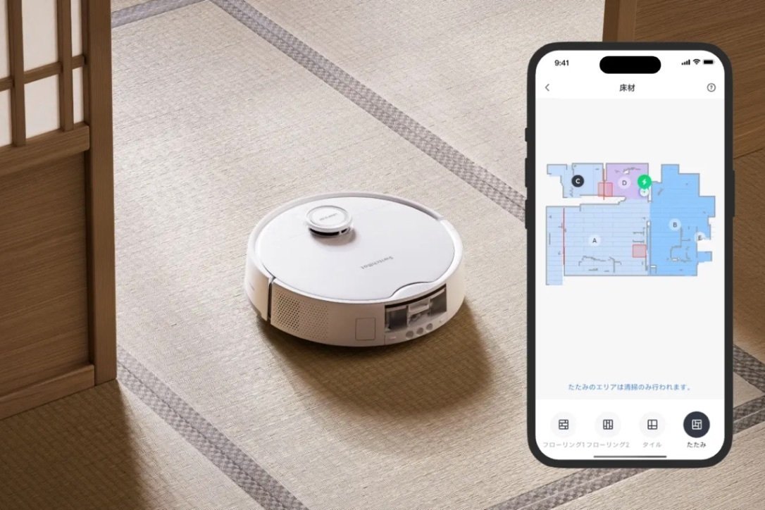 畳の部屋でも使用可能なSwitchBot S20 ロボット掃除機
