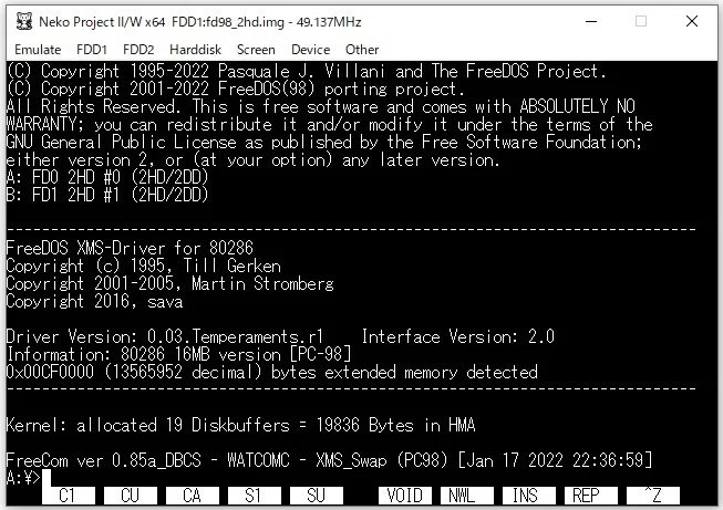 Neko Project 21/WにFreeDos(98)をインストール｜Yoshi