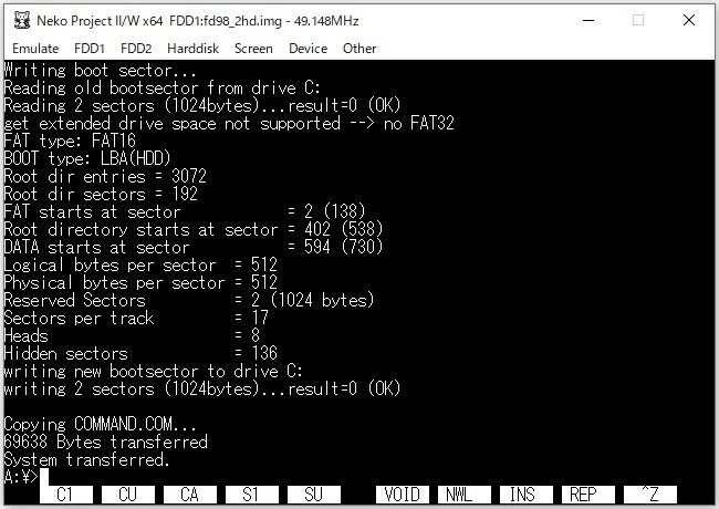 Neko Project 21/WにFreeDos(98)をインストール｜Yoshi