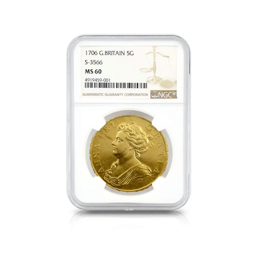 1706 アン女王 5ギニー金貨 NGC MS60 S-3566｜小川竜一