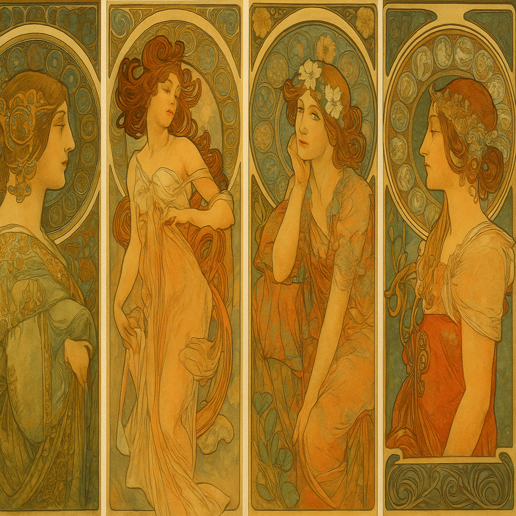 アルフォンス・ミュシャ、「スペイン史」の挿絵、希少な画集より アルフォンス・ミュシャ、「スペイン史」の挿絵、希少な画集より