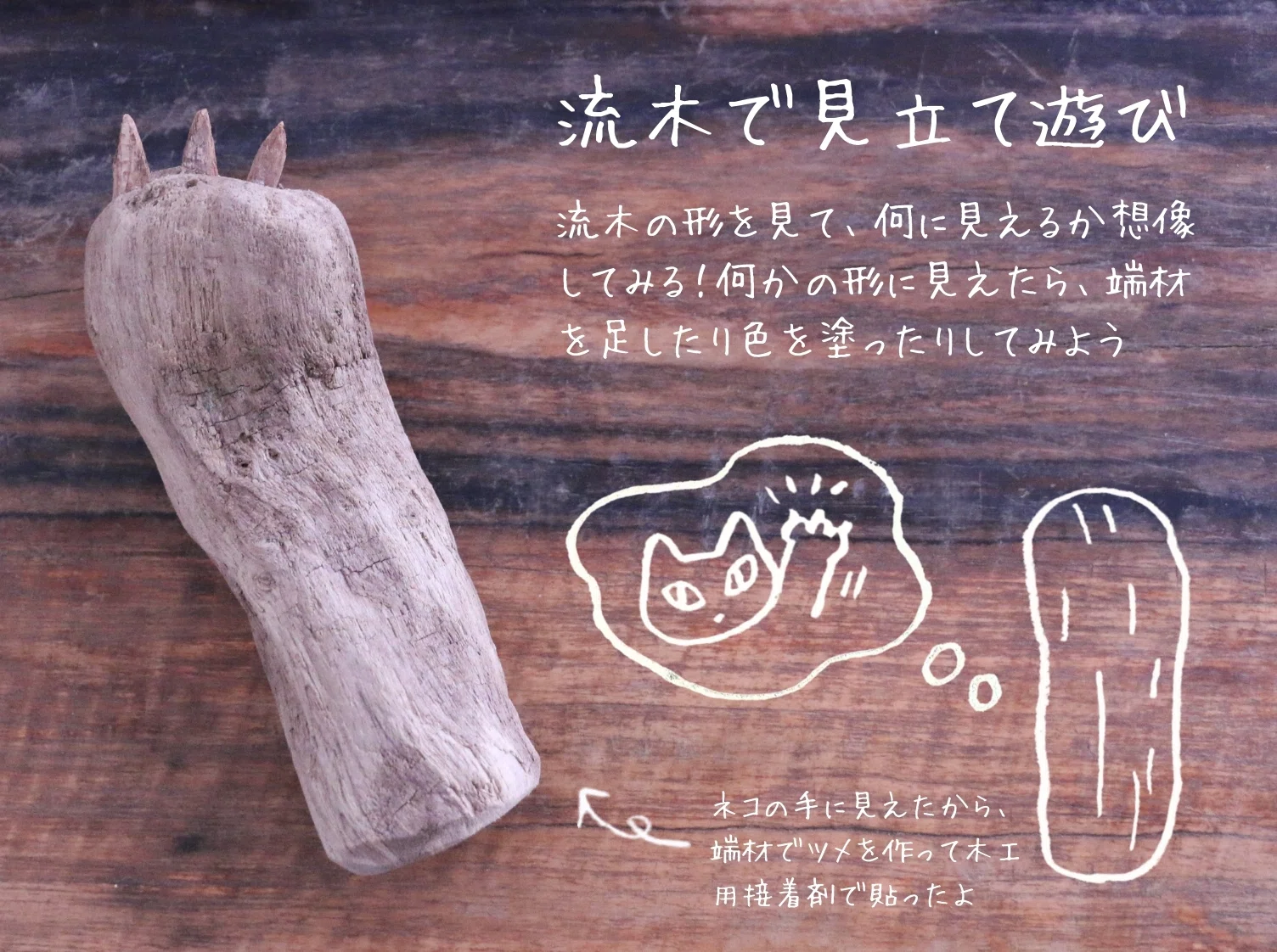 クラフト番長の推しの一品：流木と広葉樹の輪切りで夏休み工作｜美術