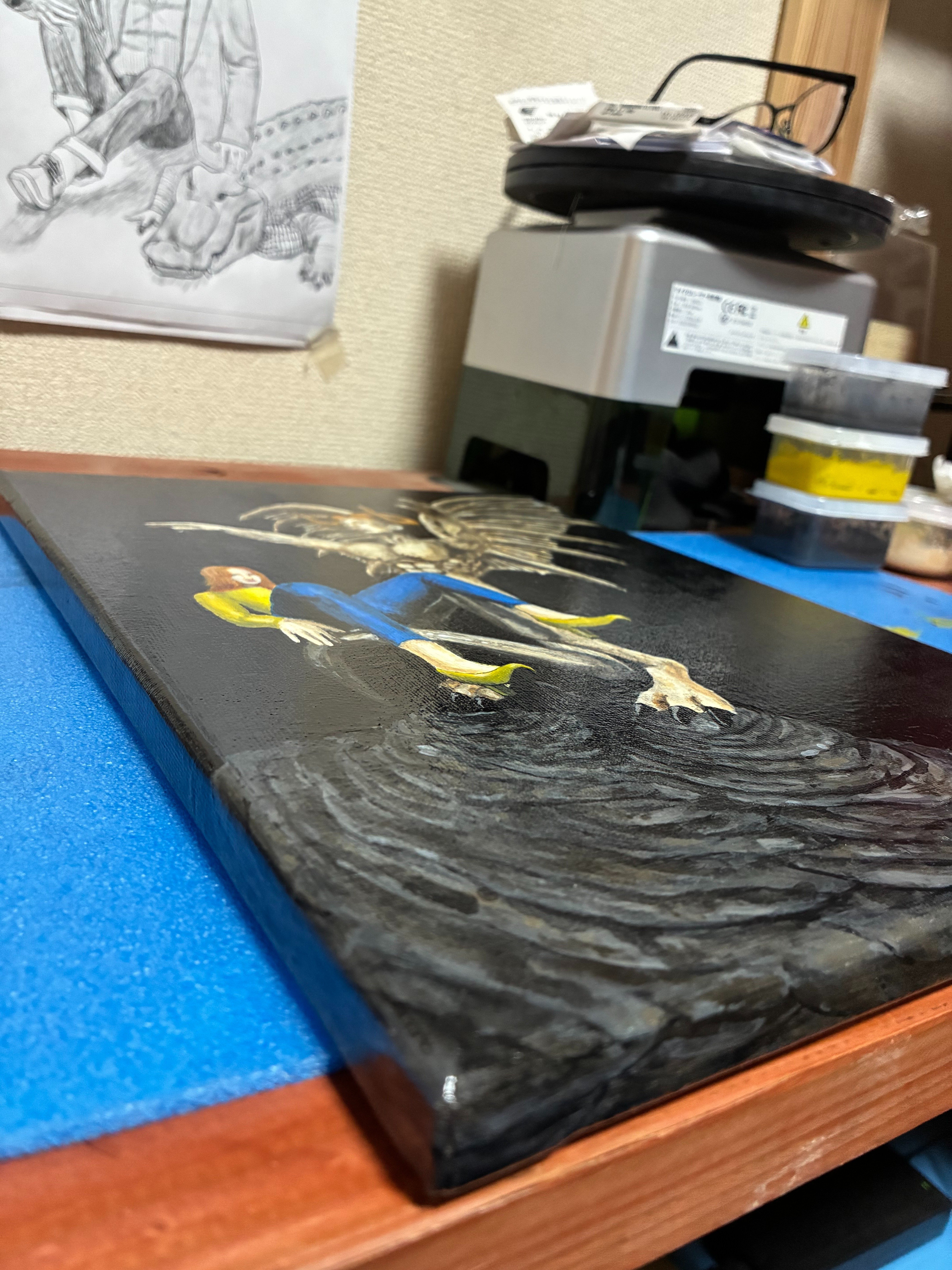 アクリル絵の具で描いた作品の紹介「巨大な赤い龍」｜マーク・アイ