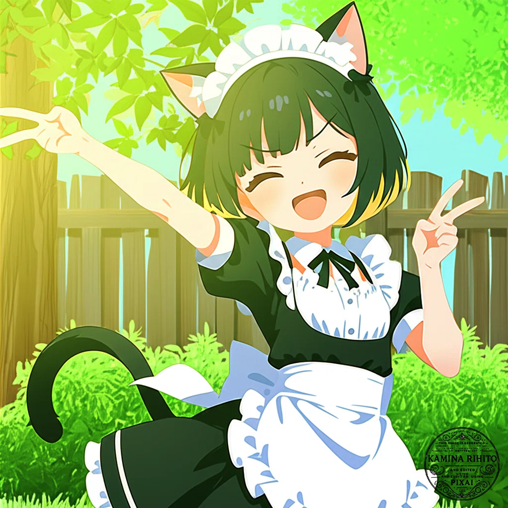 制作過程】AIイラスト「黒猫ちゃん」～朝のお庭で元気にVサイン