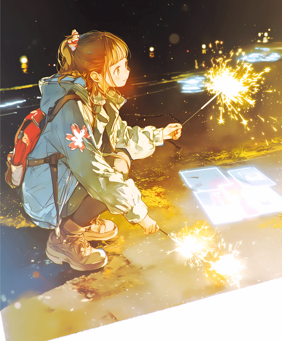 花火が照らす、静かな願い【AIイラスト＋4コマ漫画】｜Alpaka