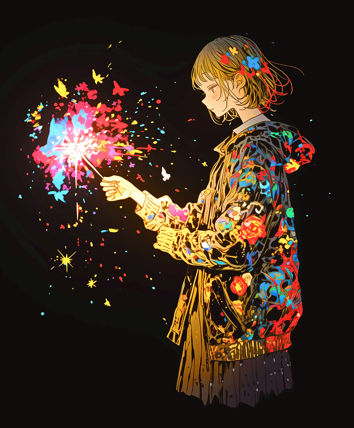 花火と、宇宙「オリジナルイラスト絵画」A4サイズ imgrc0067971006.jpg