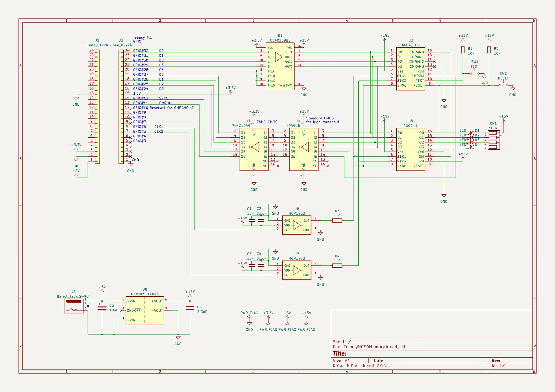 Intel 4004 (その15) 周辺回路を現代の部品で作ってみる(Teensy編