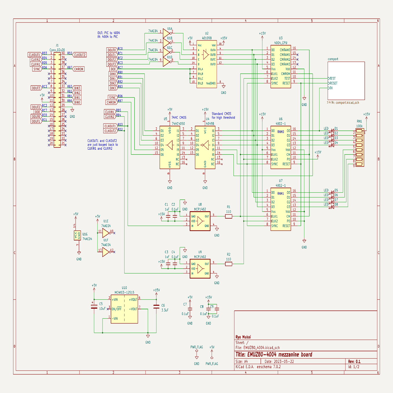 Intel 4004 (その16) 周辺回路を現代の部品で作ってみる(EMUZ80(PIC)編