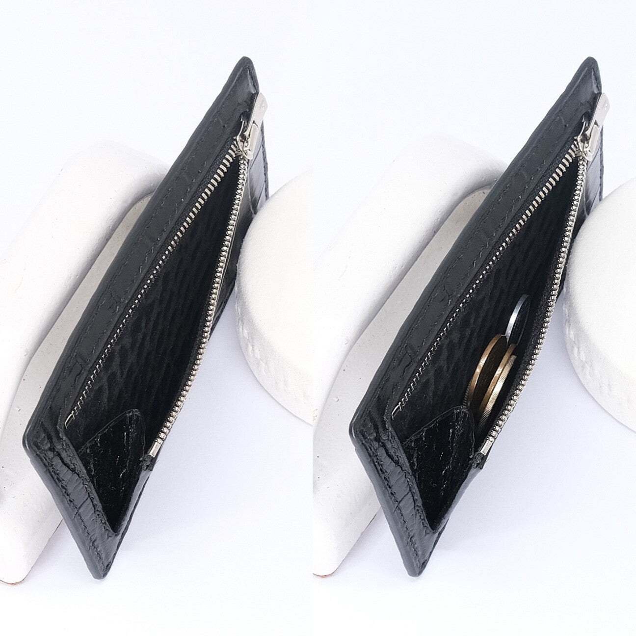 【ハンドメイド】本革　ミニフラグメントケース85×135　クロコ型押しブラック ハンドメイド】本革 ミニフラグメントケース85×135 クロコ型押し