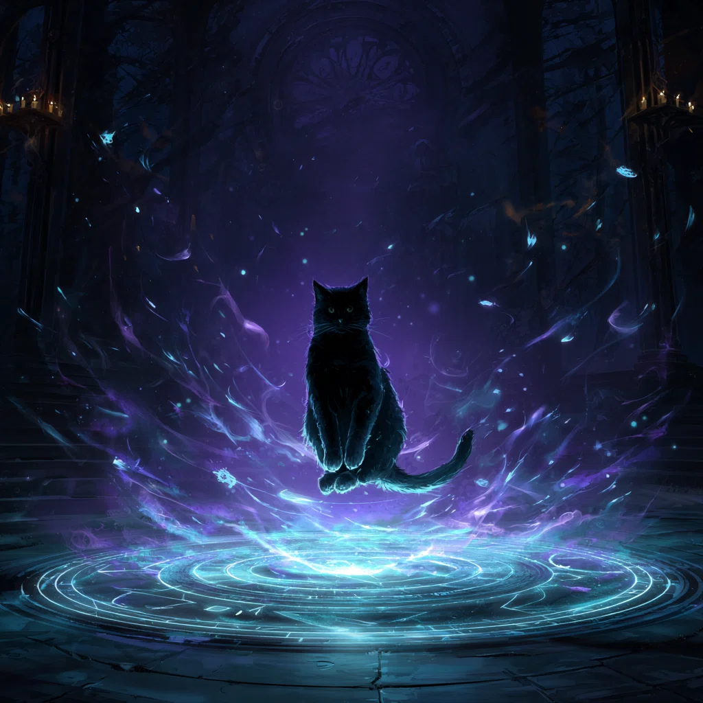 ✨【Day5】魔法陣の上に浮かぶ黒猫｜生成AIが描く静かな神秘｜しもんず