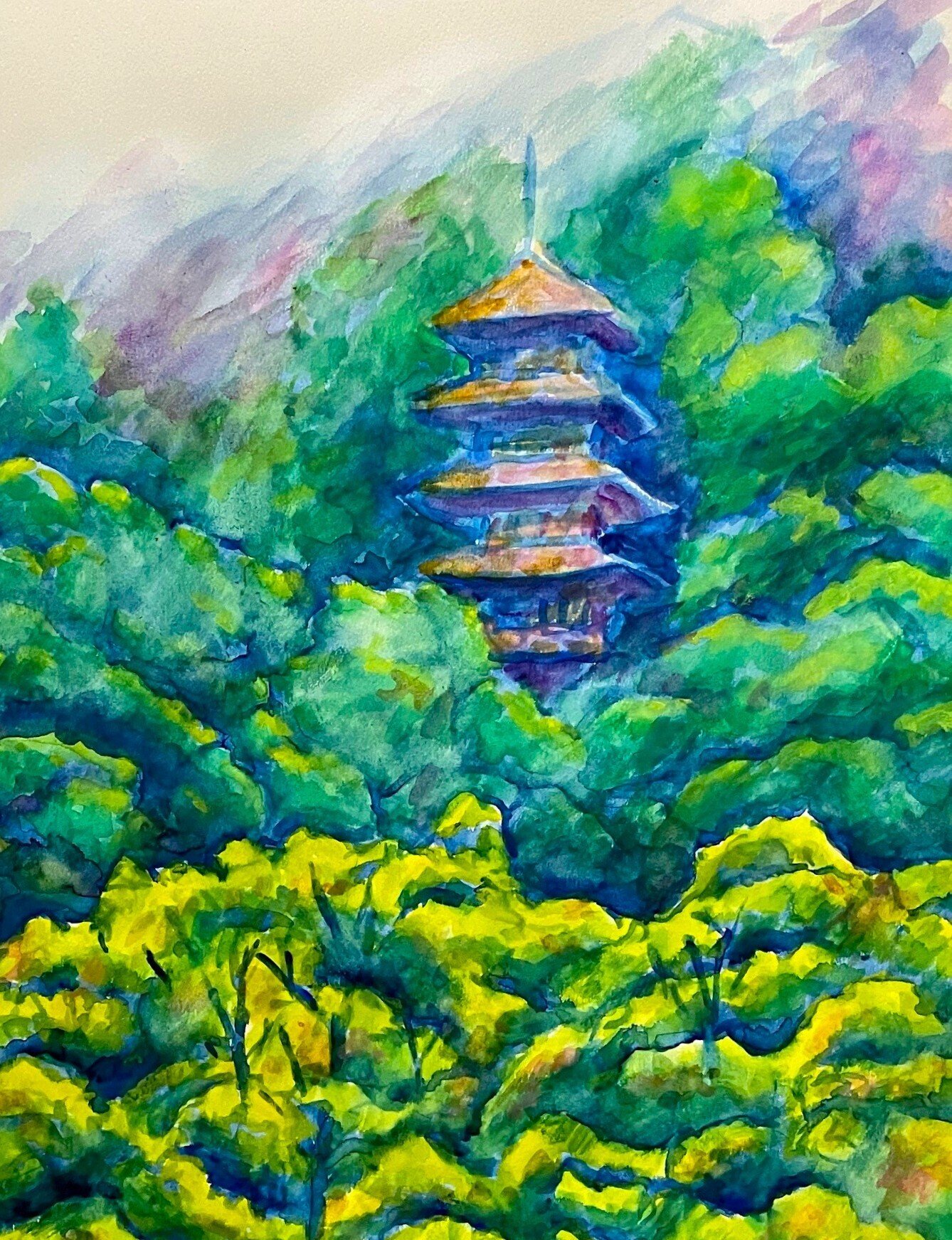 水彩画 タイ チェンマイ お寺 SHO - メルカリ 風景 水彩画 お寺 SHO
