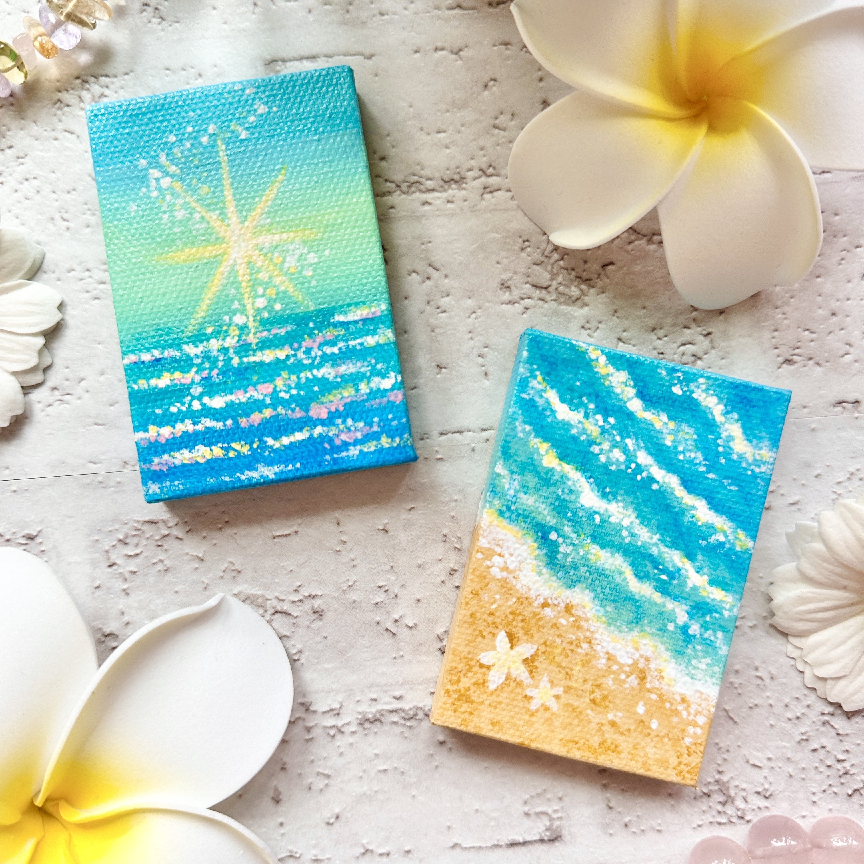 新作ミニ絵画✨Summer Beach & Ocean🌊🌺｜Remi Kubotera/画家