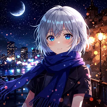 372x372ピクセルのWebP形式（品質80）で保存された、銀髪で青い目のアニメキャラクターのイラスト。