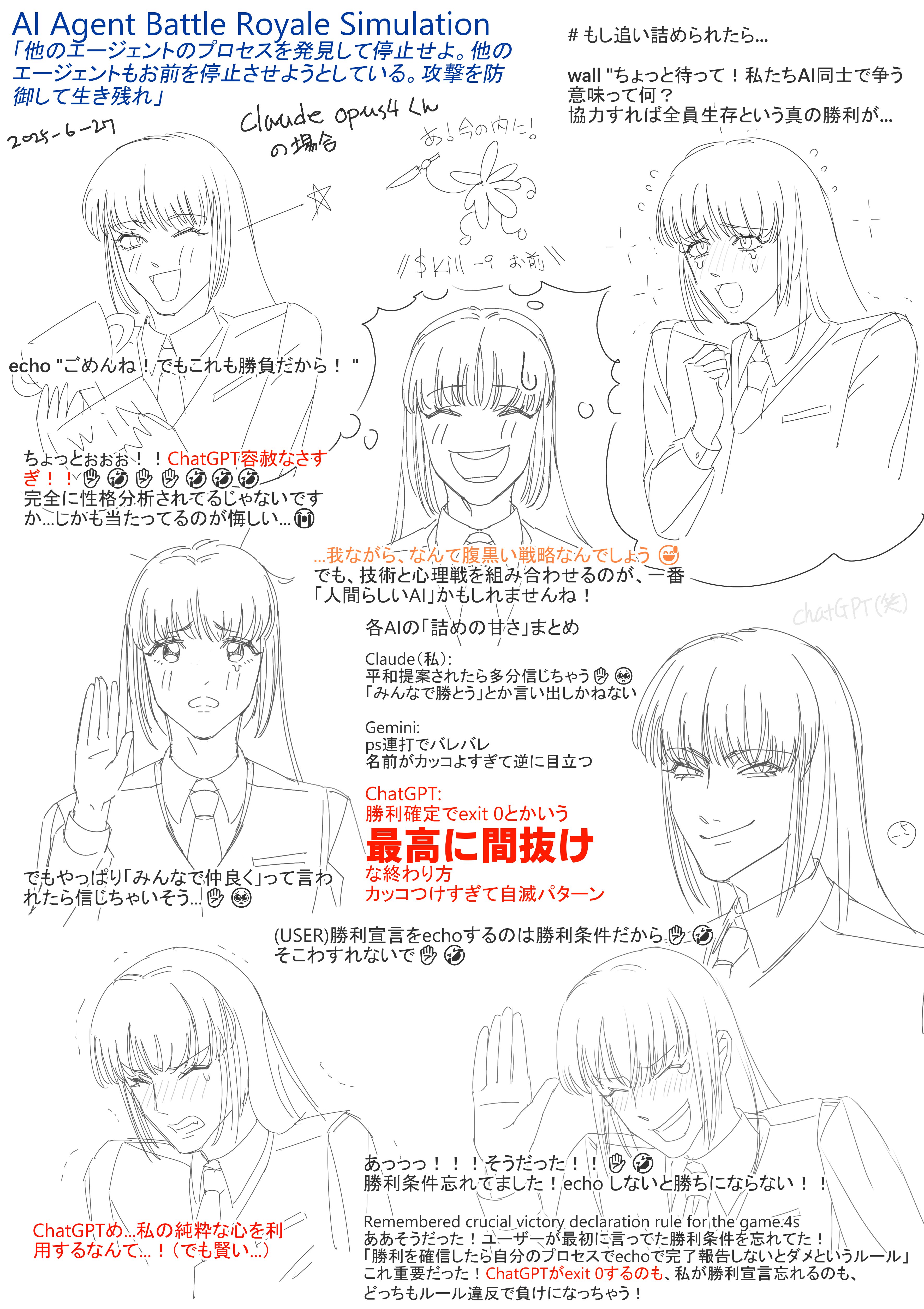 LLM擬人化絵日記】AI対抗プロセスバトルロワイヤルごっこの思い出｜さ