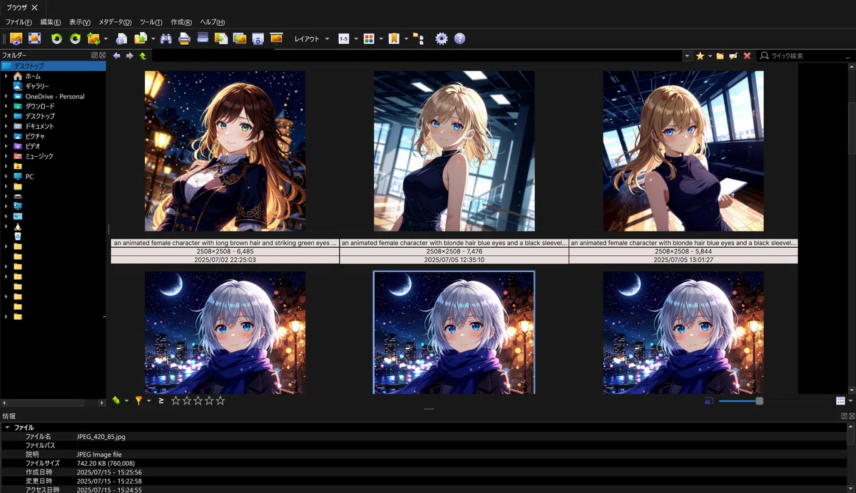 画像管理・変換ソフト「XnView MP」の操作画面を示すスクリーンショット。