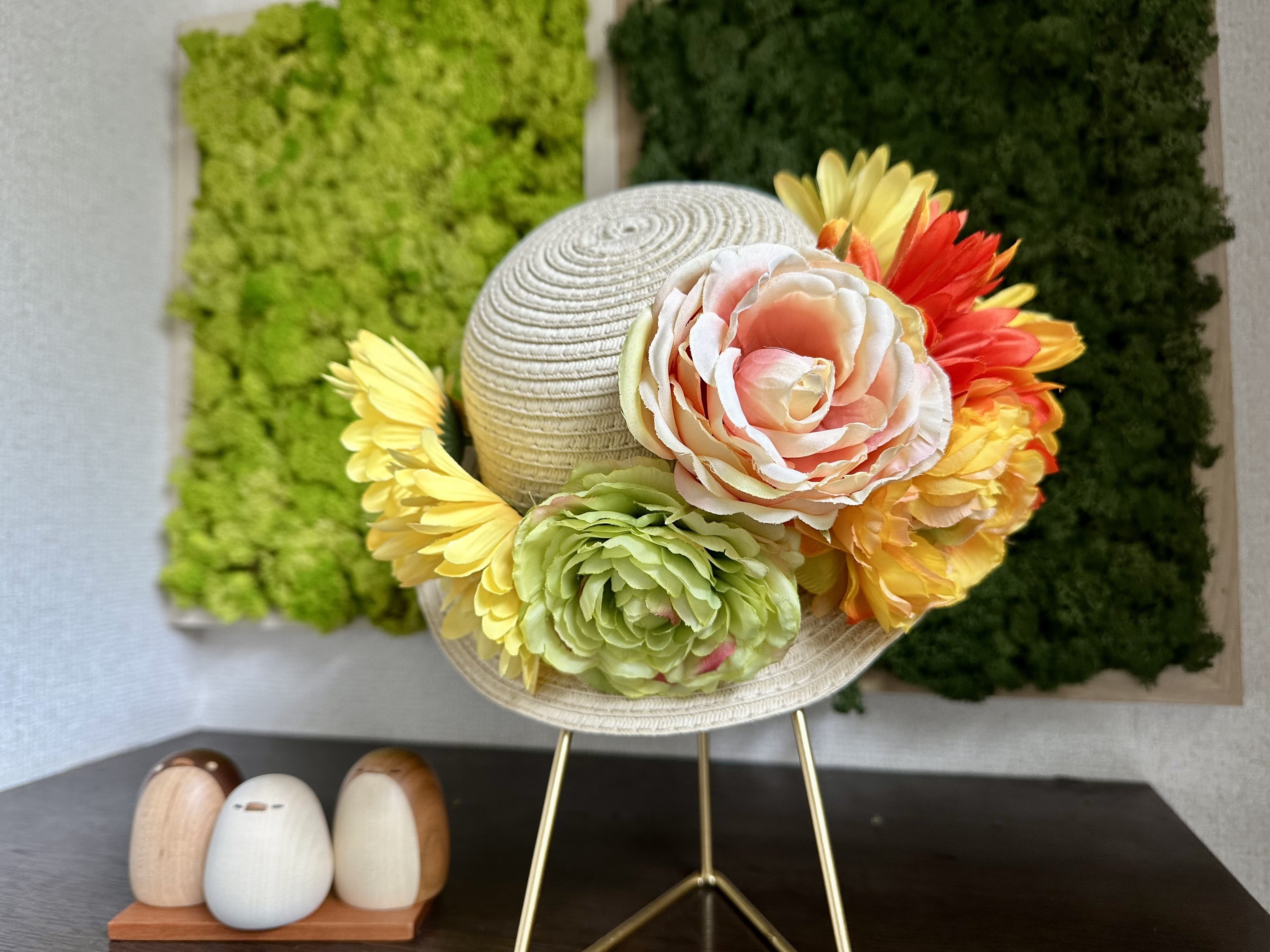 どんぐりアート 壁掛け リース 七夕、朝顔 麦わら帽子、サングラス