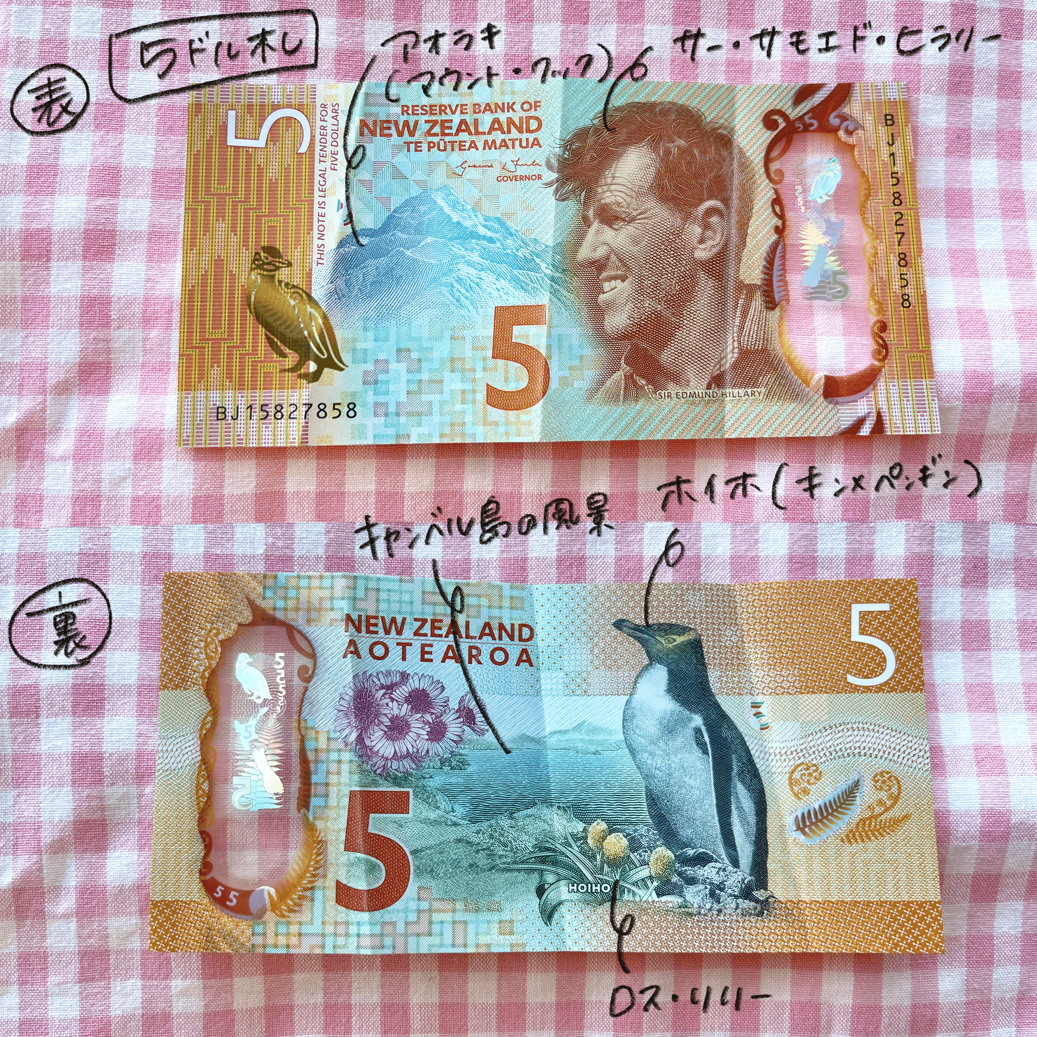 ニュージーランド非流通旧紙幣アンカットシート5種完