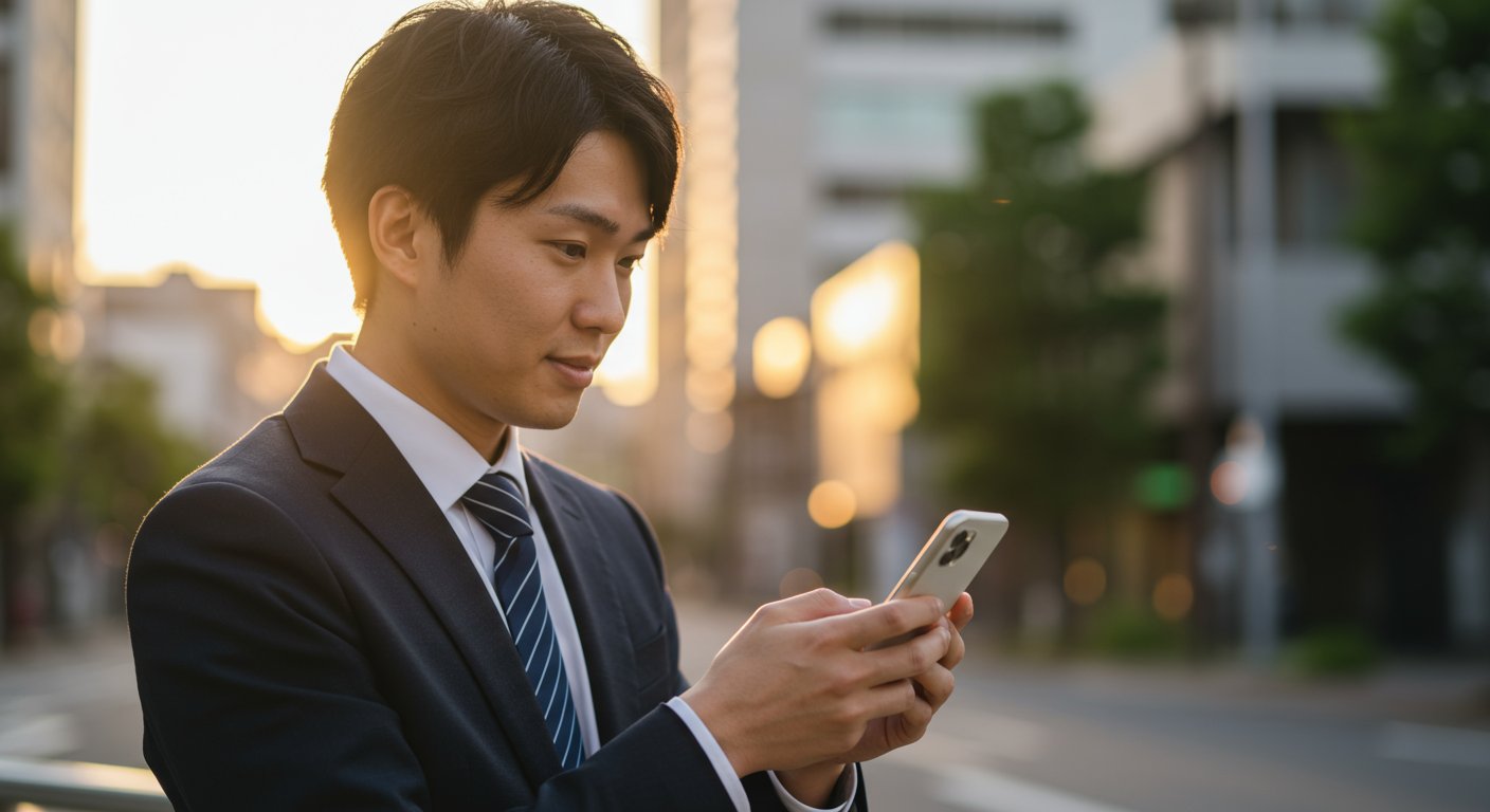 スマートフォンでTikTok採用動画を見る若者