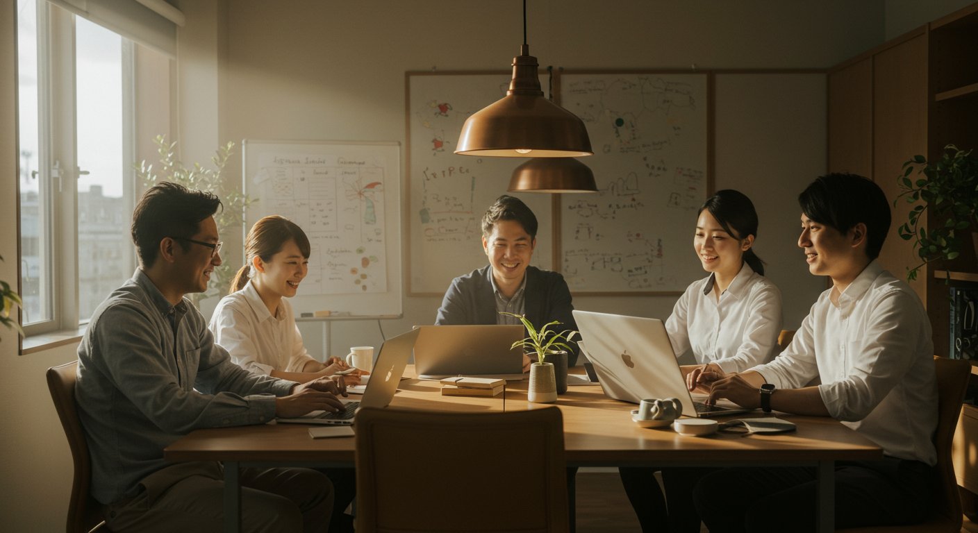 サービス業の職場風景とスタッフの笑顔