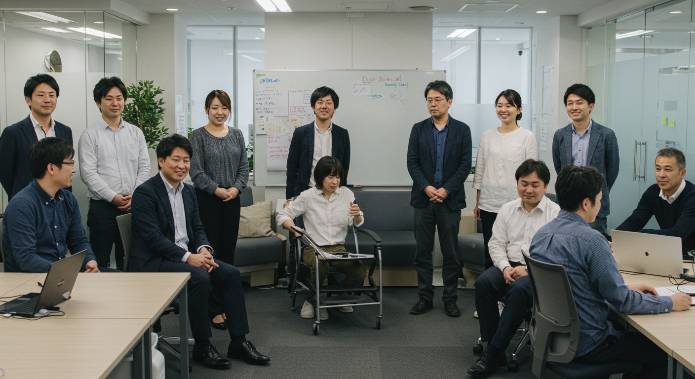 様々な職種の社員が集まる様子