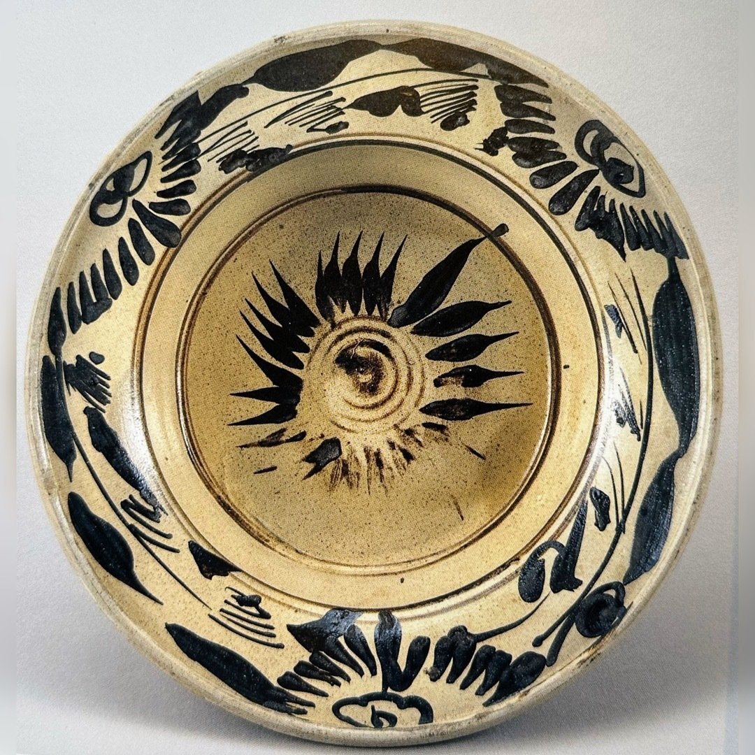 D05288 益子焼 色絵 幾何学文 扁壺 扁壷 花入 花生 花瓶