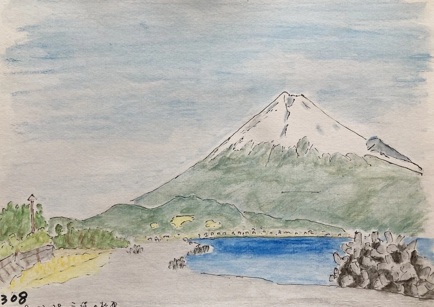 三津海岸からの富士 スケッチ 額装 富士山スケッチ⑨】三保の松原・岩本山・江の島・田貫湖｜Mt. Fuji