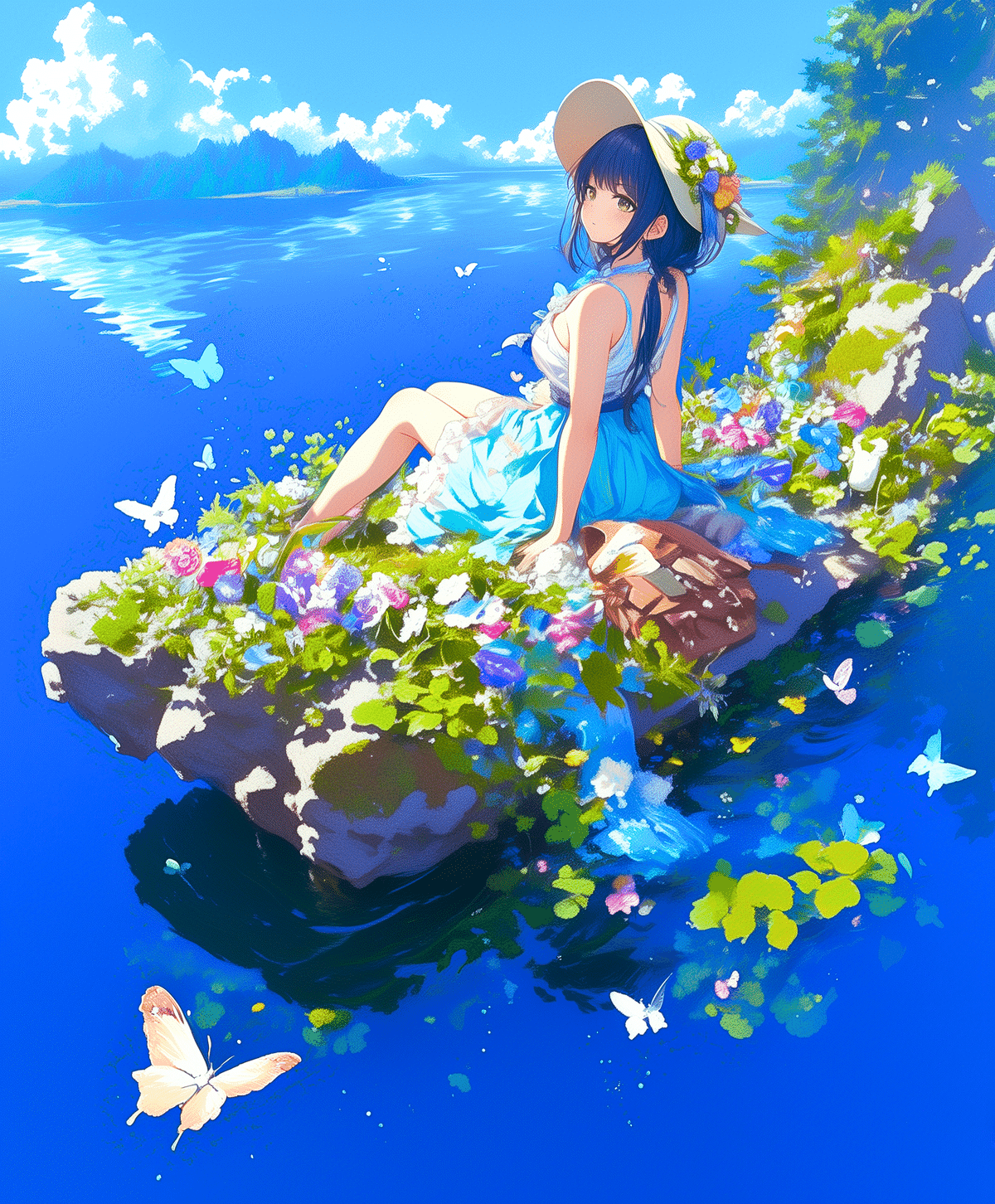 イラストの原画　ネイチャーアート　Paradise 水辺に映る、あの夏をひとつすくって【AIイラスト＋4コマ漫画