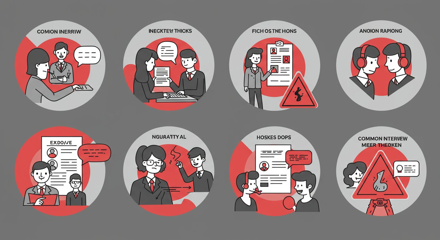 インタビュー中の避けるべき行動を示すイラスト