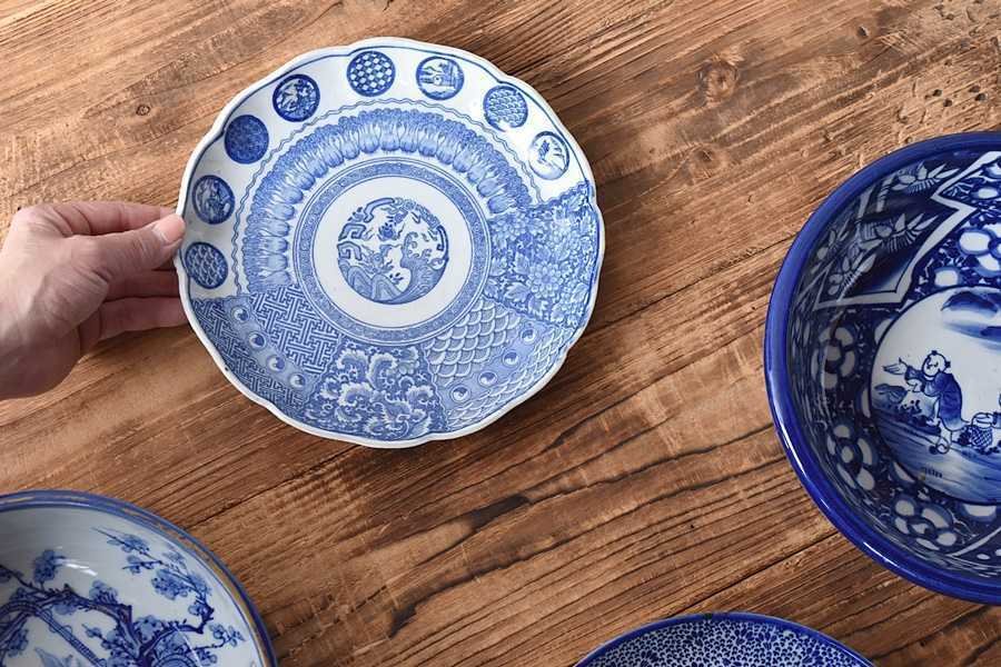手持ちの骨董｜日常使いに使いやすい大正時代の染付印判の7寸皿｜ゆんたく