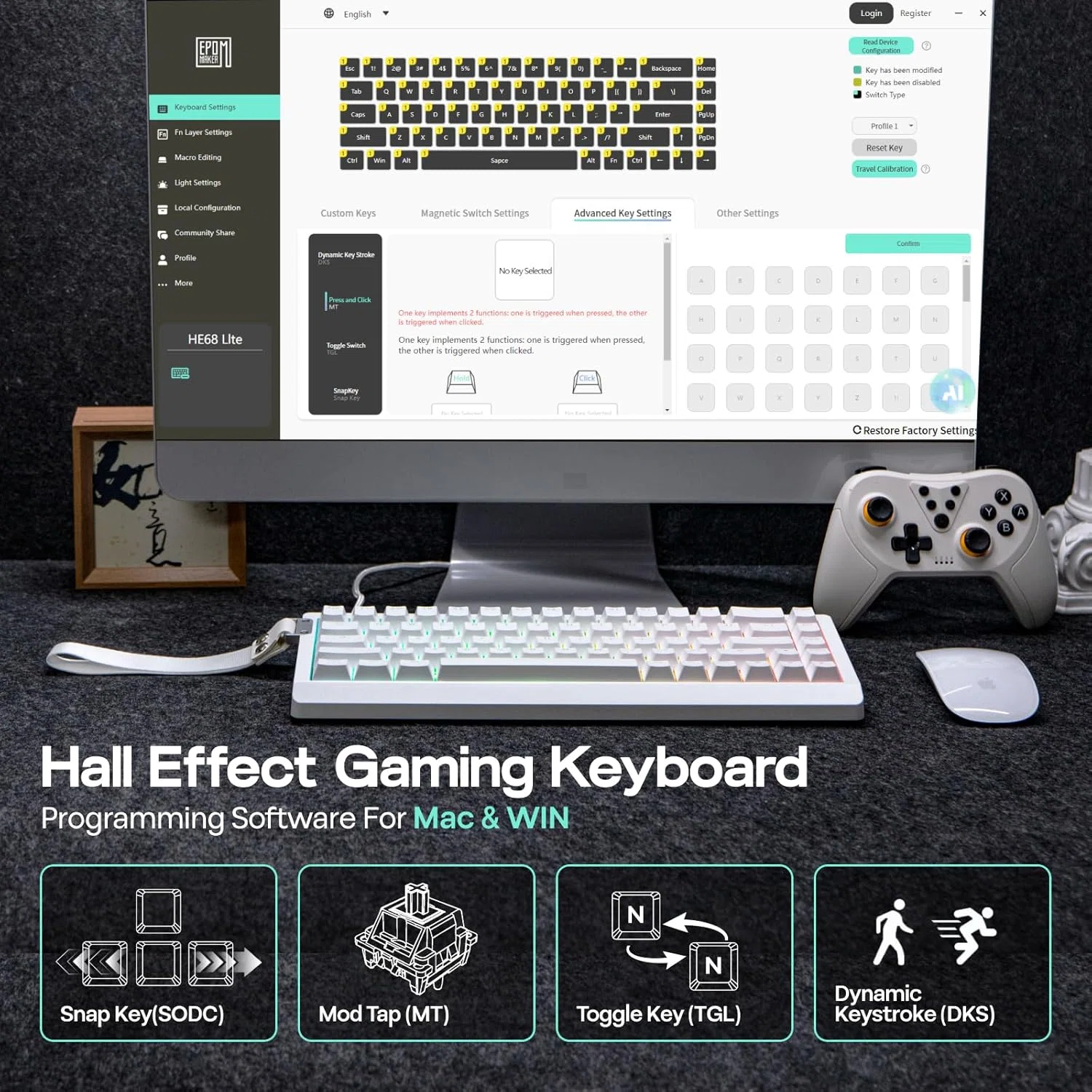 EPOMAKER HE68 Lite ホワイト ゲーミングキーボード｜GetGadgetGot