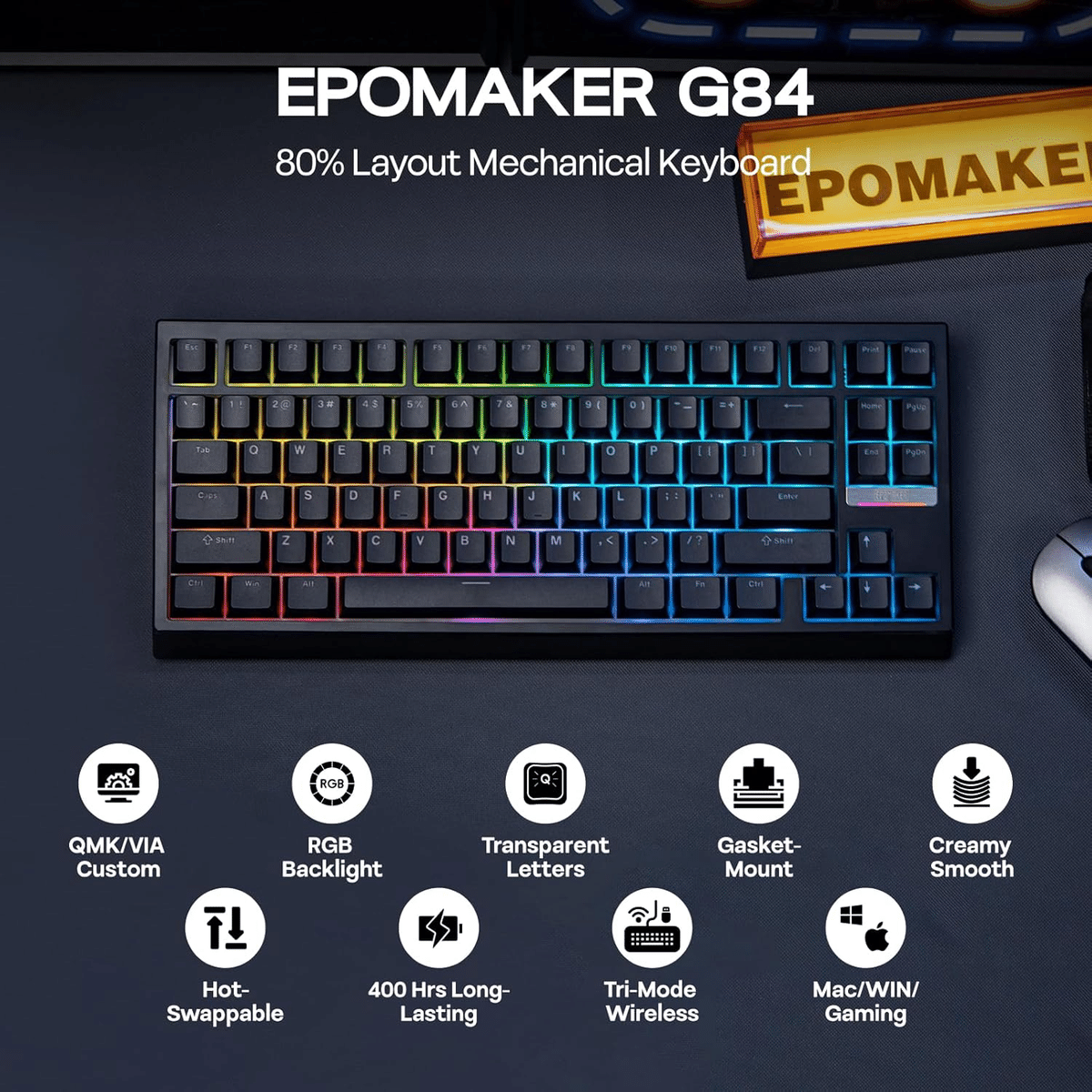 EPOMAKER G84 80% RGBメカニカルキーボード ブラック｜GetGadgetGot