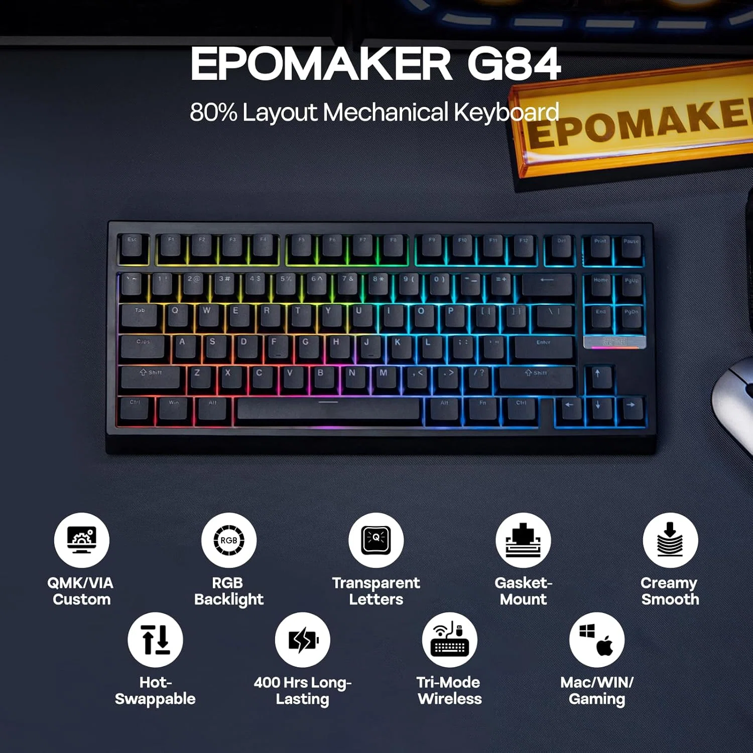 EPOMAKER G84 80% RGBメカニカルキーボード ブラック|GetGadgetGot EPOMAKER G84 80% RGBメカニカルキーボード ブラック|GetGadgetGot
