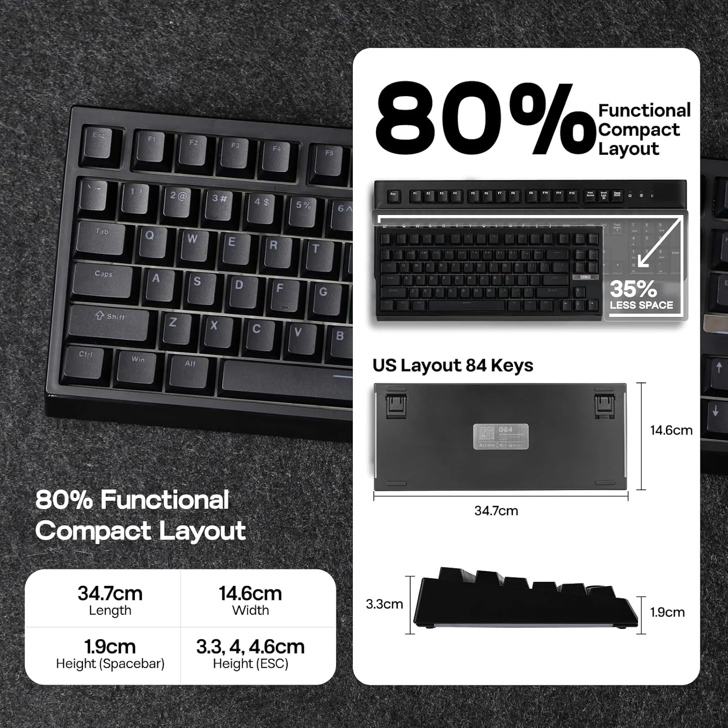 EPOMAKER G84 80% RGBメカニカルキーボード ブラック｜GetGadgetGot