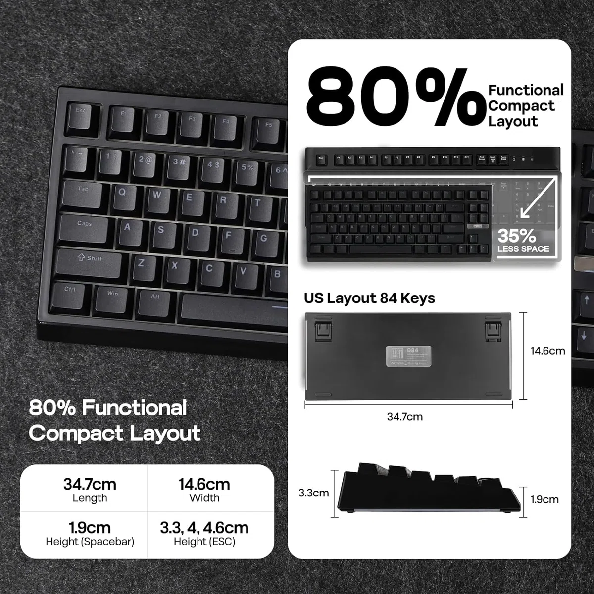 EPOMAKER G84 キーボード ブラック キーキャップ交換済み EPOMAKER G84 80% RGBメカニカルキーボード ブラック｜GetGadgetGot