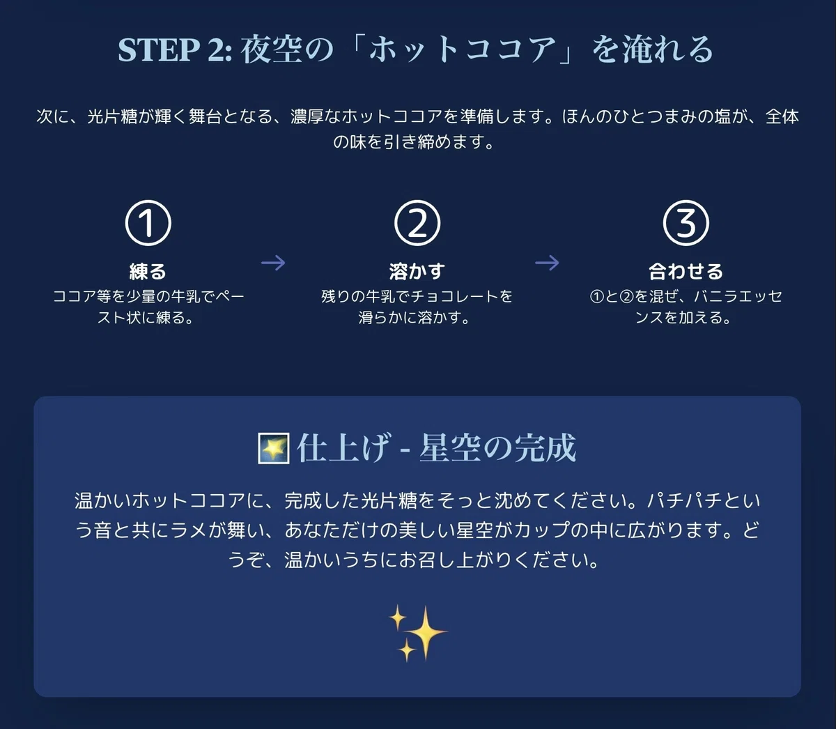 【インフォグラフィック❸】光片糖のホットココア