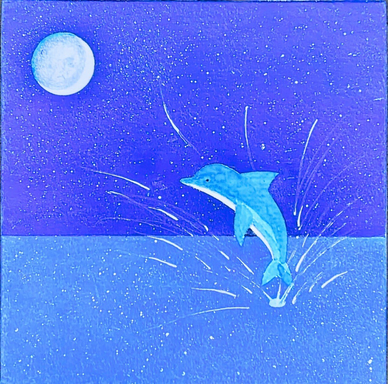 moon wolf ハンドメイドパステル画　絵画アート原画 dolphin moon」｜KOBE kamome Atelier