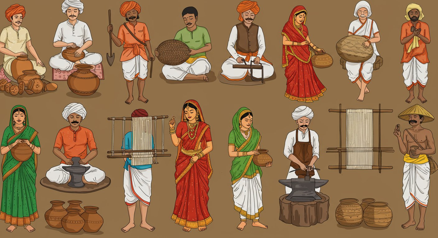 インドの様々な職業集団(ジャーティ)を表現した図