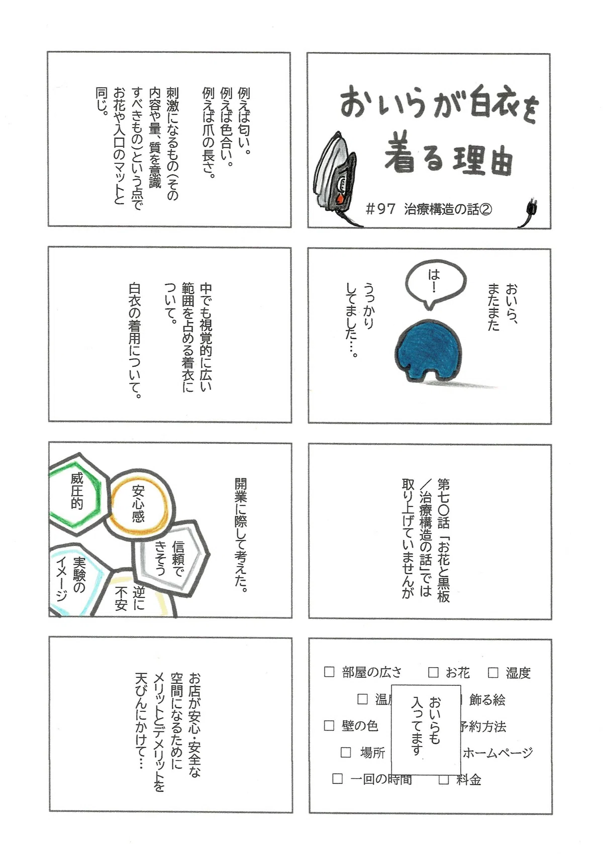 心の作業に作用する構造の中には、心理師そのものも入っているよということの説明も兼ねて、お店で白衣を着るにいたった経緯の話。