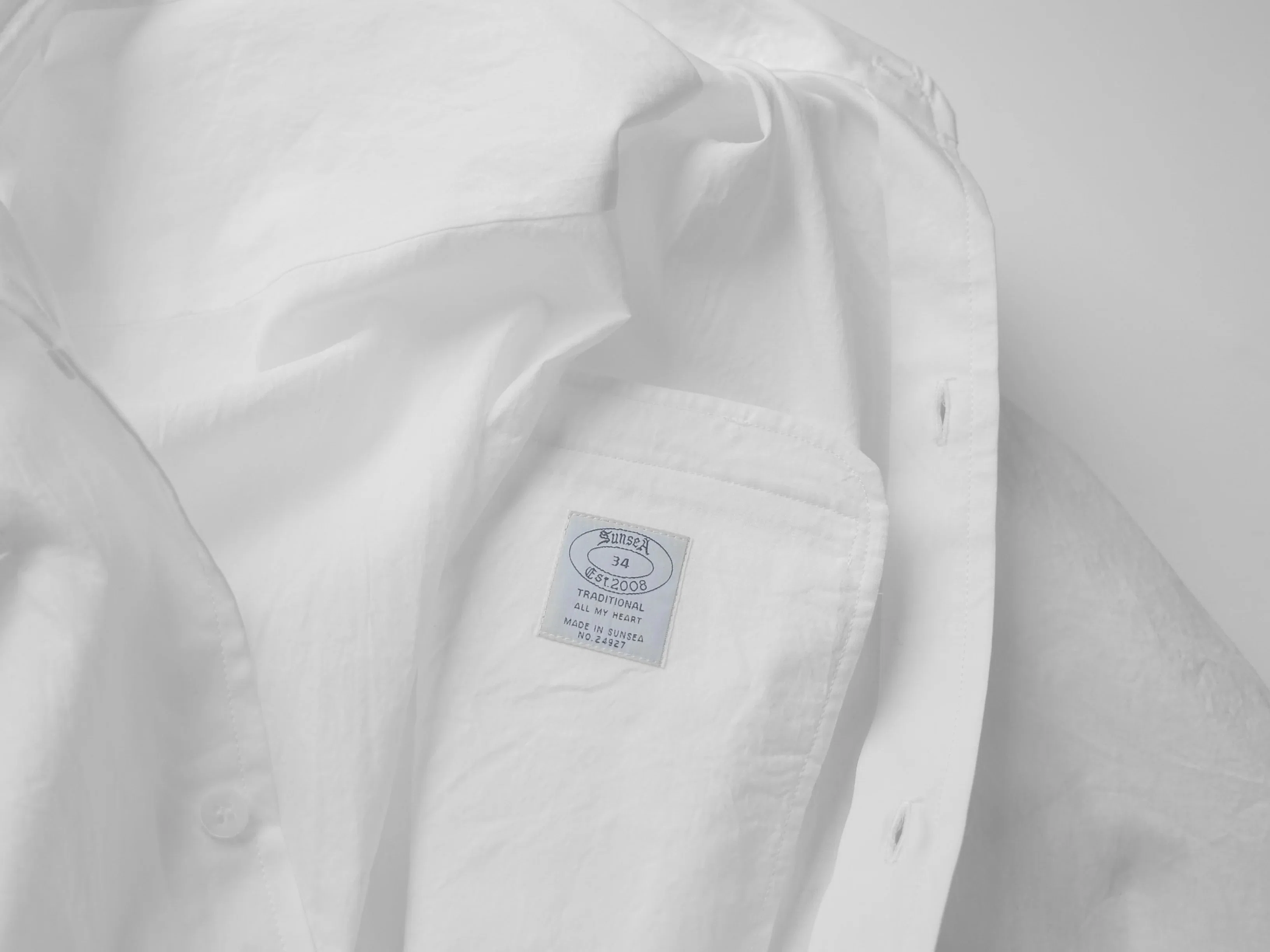 SUNSEA 3011 SHRINKAGE COTTON SHIRT, White｜keylimeTokyo