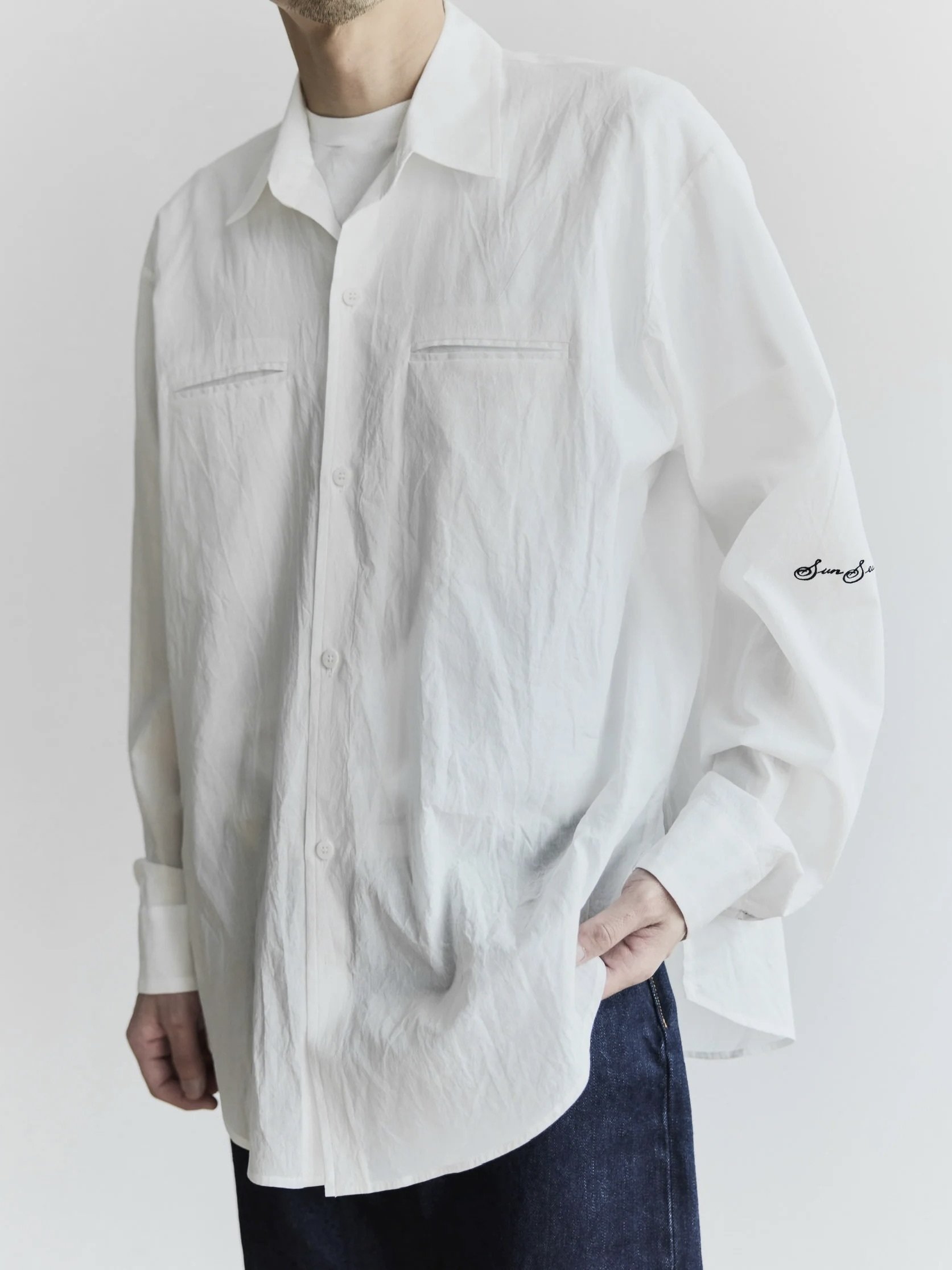 SUNSEA 3011 SHRINKAGE COTTON SHIRT, White｜keylimeTokyo