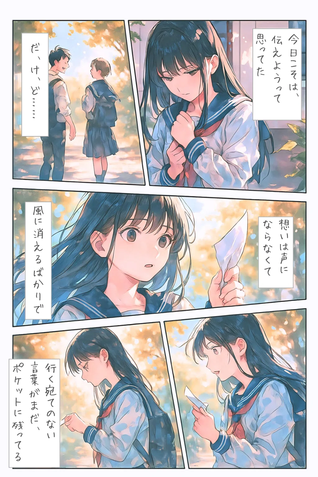 行く宛てのない想いが、風にかき消されていく【AIイラスト＋4コマ漫画