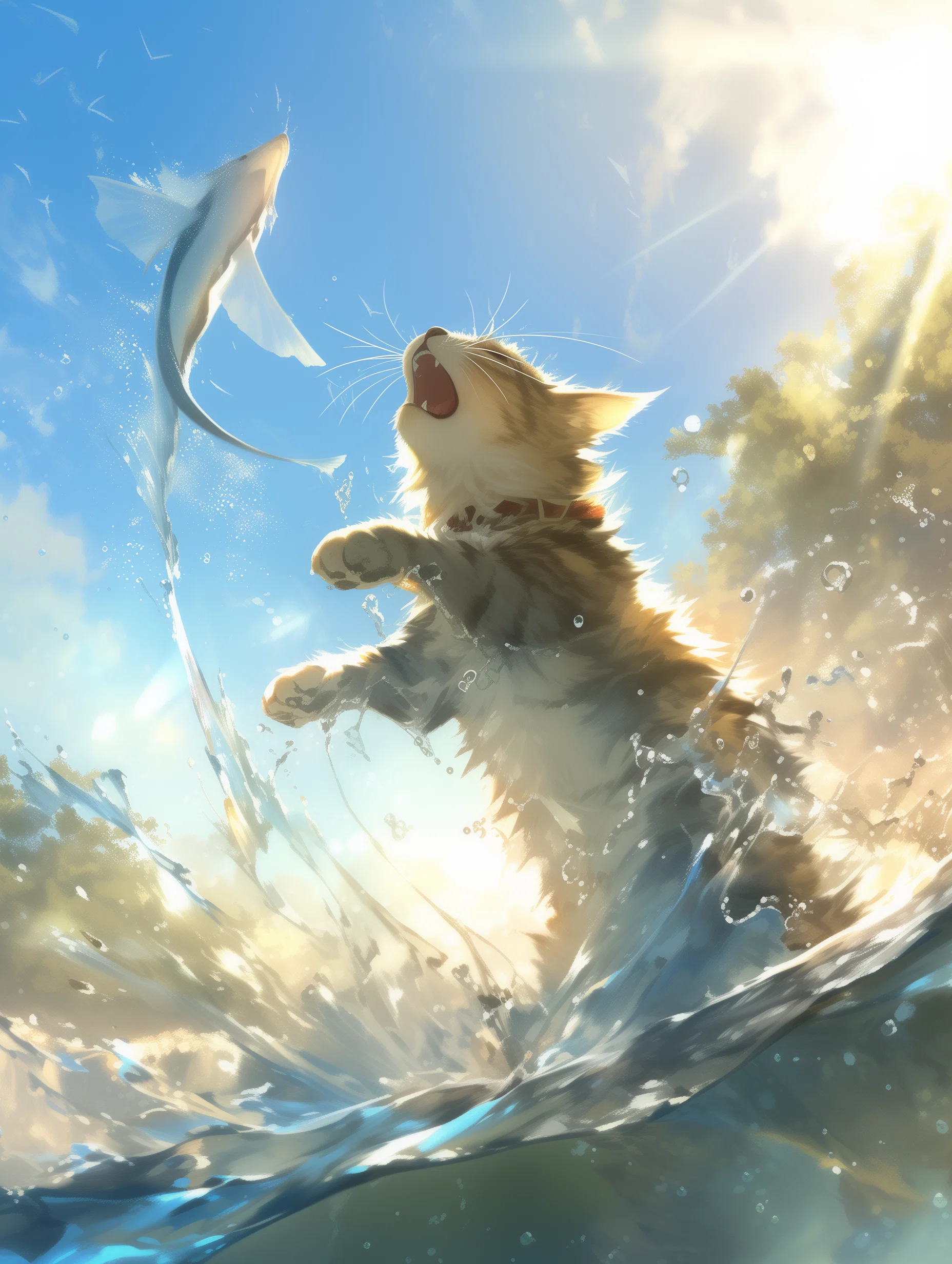 夏の1コマ、猫の狩り【AI画像】｜灰猫つづり