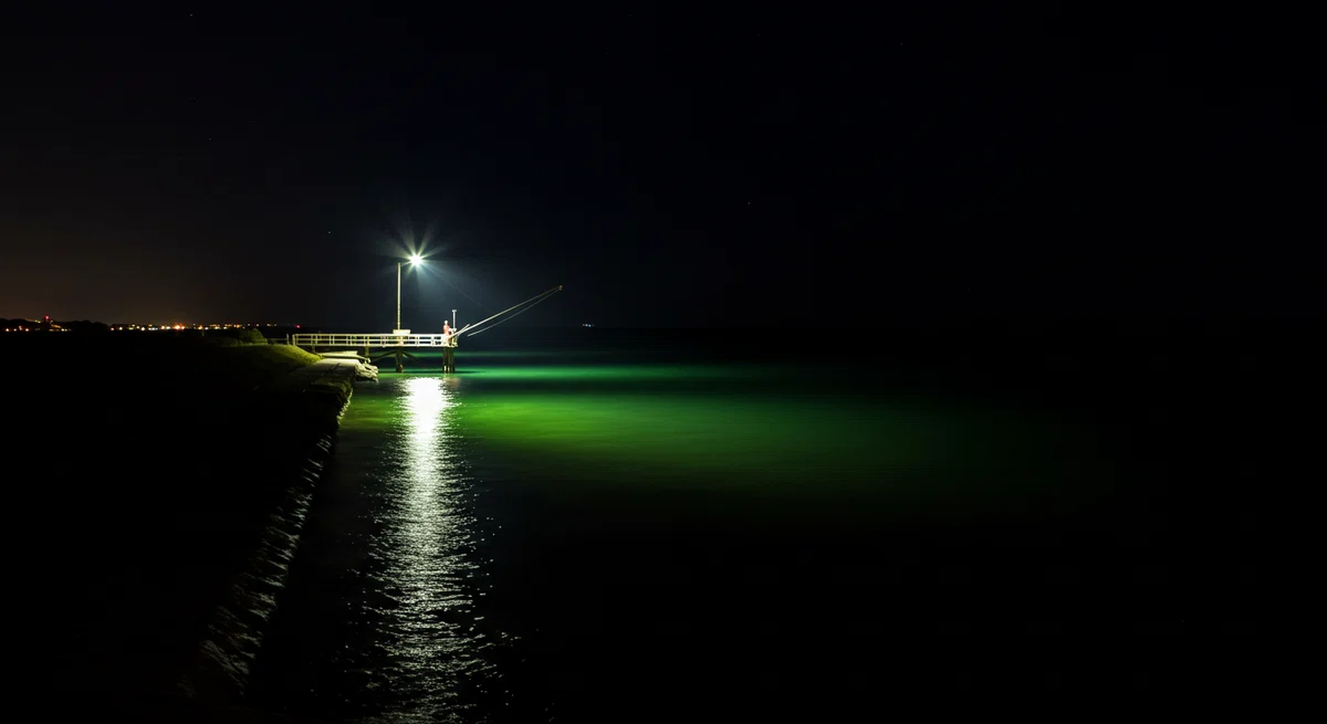 光と影がくっきりと分かれた、ドラマチックな夜の海の風景。