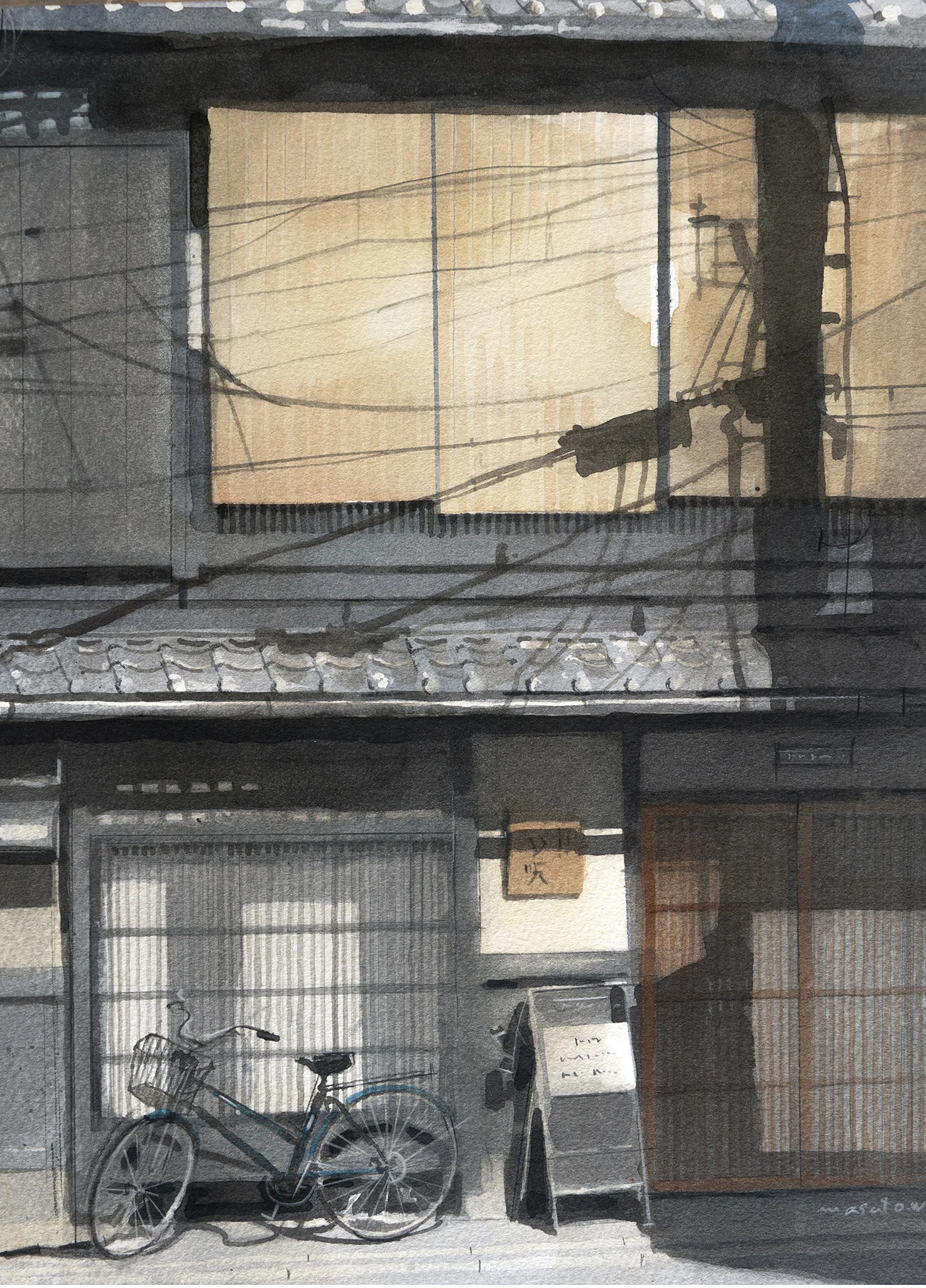 勢いのあるストロークと独特のタッチで描くスケッチ感覚の水彩画