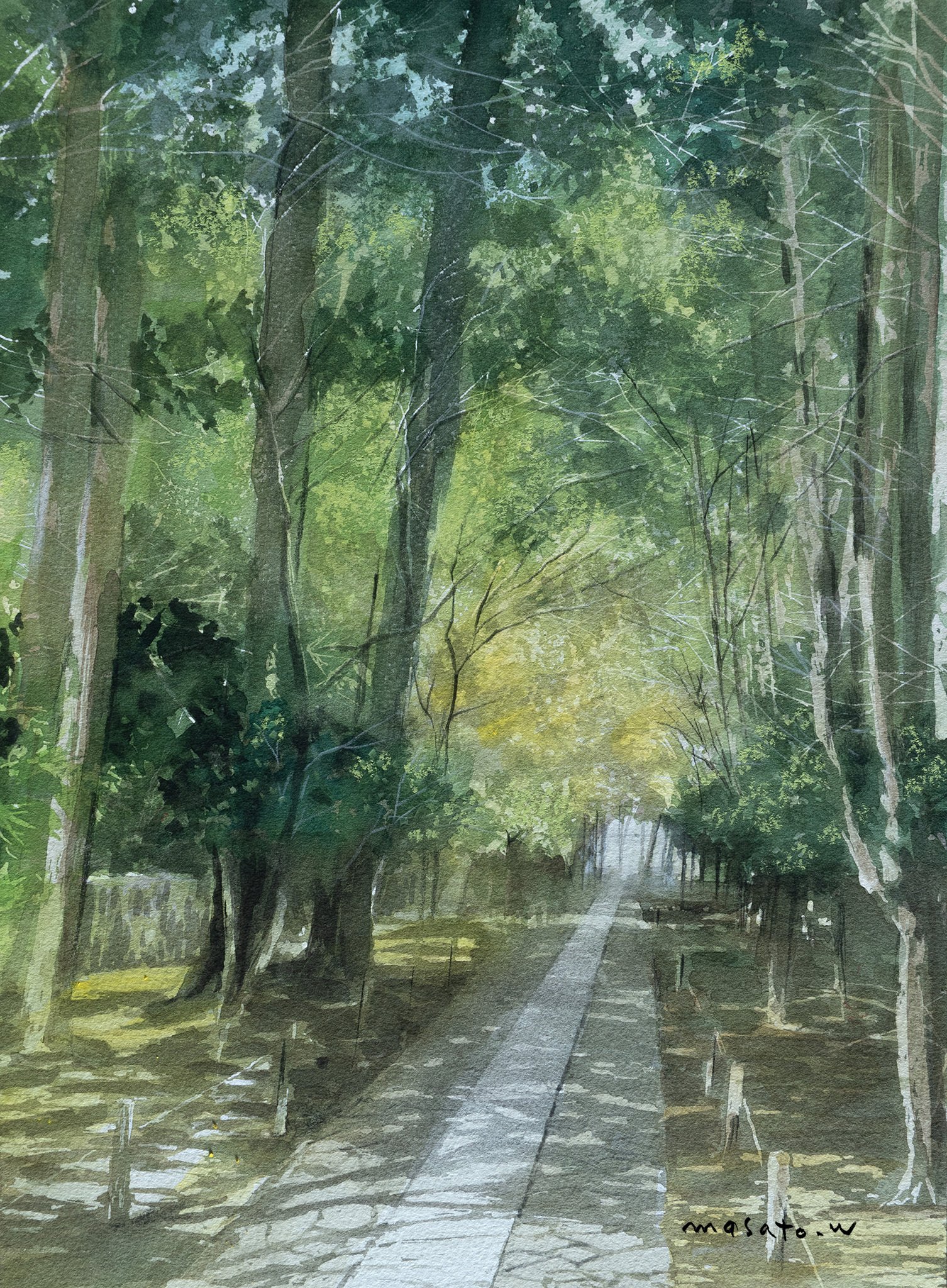 勢いのあるストロークと独特のタッチで描くスケッチ感覚の水彩画