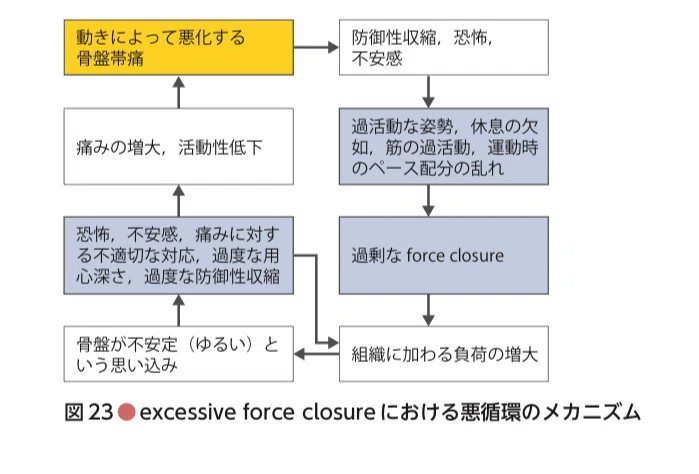 force closureが過剰な場合の骨盤帯へのアプローチを示す図