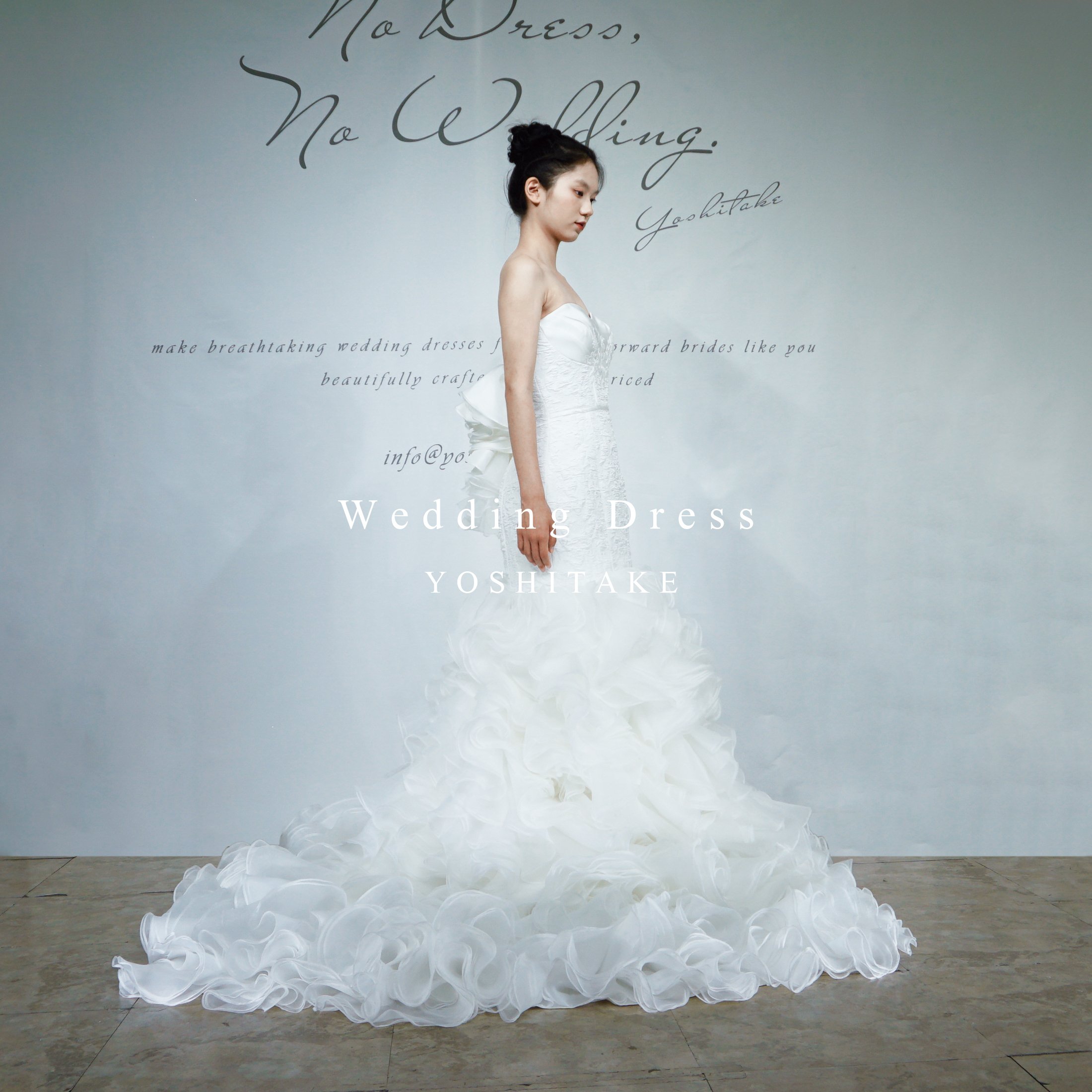 ウエディングドレス.白.オーガンジー.マーメイド.リボン.レース.Y2388-1