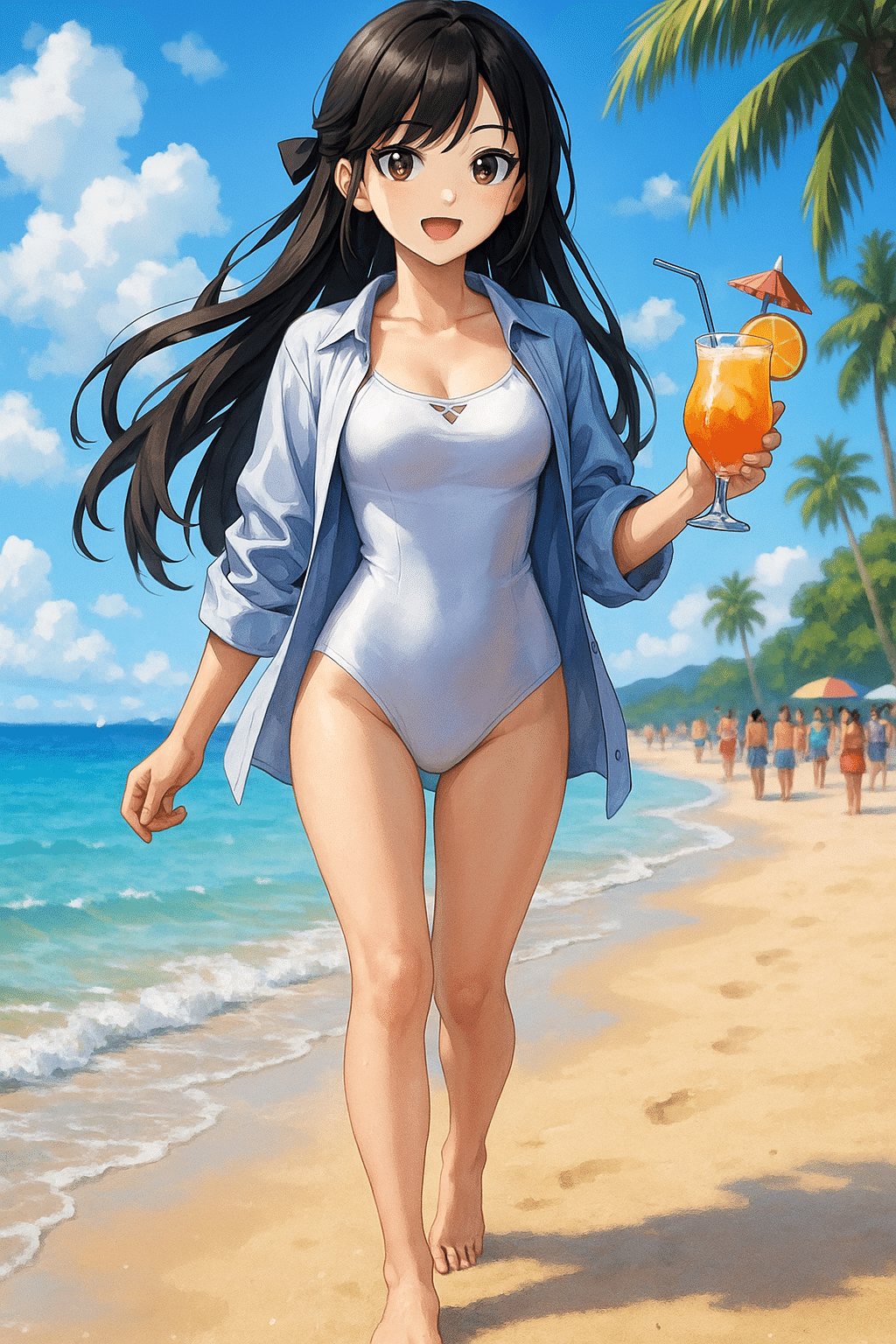 AIイラスト≪ビーチリゾート≫｜ハクセキレイ